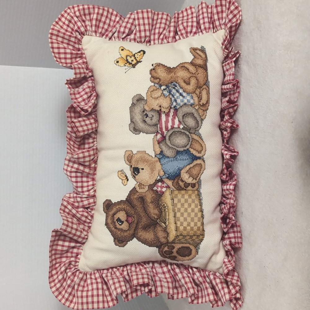 Bears & Butterfly Hand Stitched Pillow 18x12